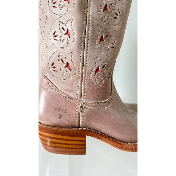 **SOLD** Pink Austin Cut Out Cowboy Western Campus Leather Mid Boots 6.5 - Picture 7 of 13